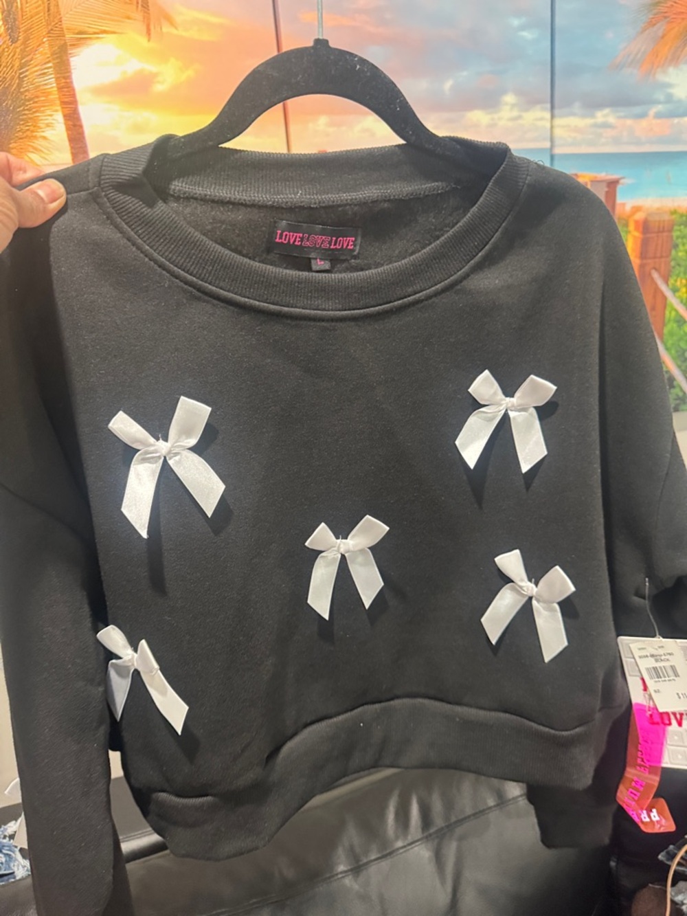 LOVE LOVE LOVE Black Bow Appliqué Sweatshirt sz L